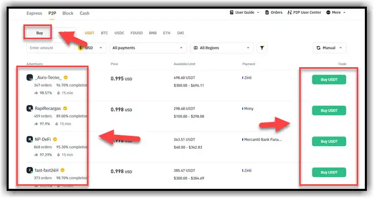 Buy crypto P2P Binance
