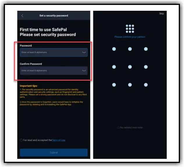 Configure security for SafePal App 1