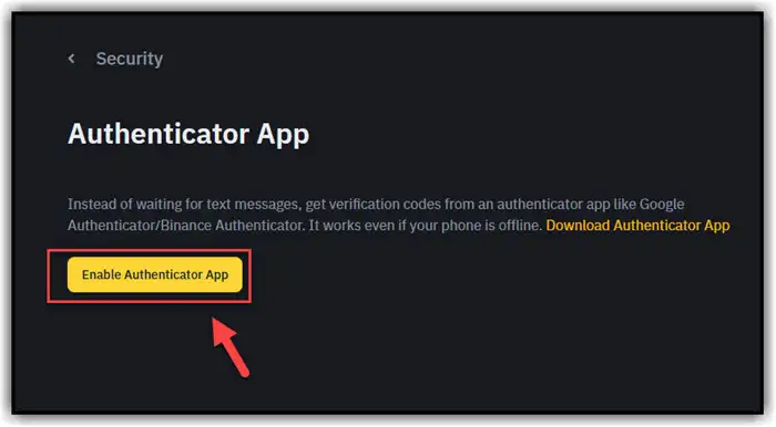 Enable Authenticator App binance