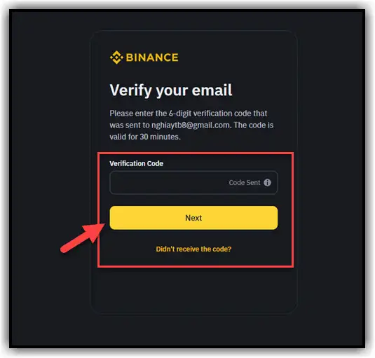 Enter the binance account verification code