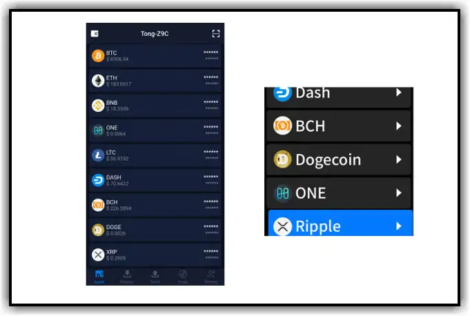 Manage added coins at the Asset Management tab on SafePal S1 1