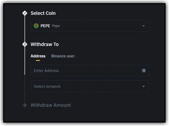 Withdraw coin PEPE binance