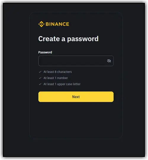 create a password binance