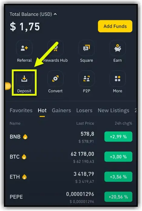 deposit binance